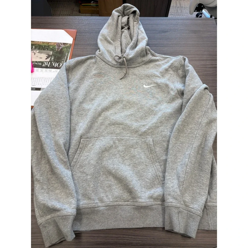 Nike Hoodie men's Large Gray Pullover Sweatshirt Swoosh‎ Fleece